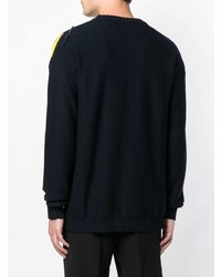 schwarzer Pullover mit einem Rundhalsausschnitt mit Argyle-Muster von MSGM