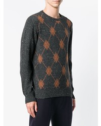 schwarzer Pullover mit einem Rundhalsausschnitt mit Argyle-Muster von Eleventy
