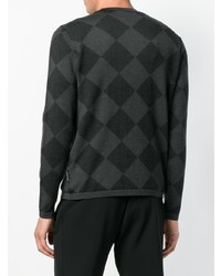 schwarzer Pullover mit einem Rundhalsausschnitt mit Argyle-Muster von Emporio Armani