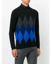 schwarzer Pullover mit einem Rundhalsausschnitt mit Argyle-Muster von Ballantyne