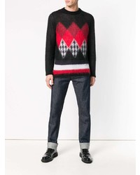 schwarzer Pullover mit einem Rundhalsausschnitt mit Argyle-Muster von Hilfiger Collection