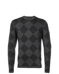 schwarzer Pullover mit einem Rundhalsausschnitt mit Argyle-Muster von Emporio Armani