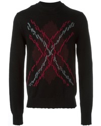 schwarzer Pullover mit einem Rundhalsausschnitt mit Argyle-Muster von Maison Margiela