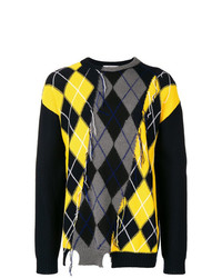 schwarzer Pullover mit einem Rundhalsausschnitt mit Argyle-Muster von MSGM