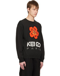 schwarzer Pullover mit einem Rundhalsausschnitt mit Blumenmuster von Kenzo