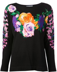 schwarzer Pullover mit einem Rundhalsausschnitt mit Blumenmuster von Blumarine