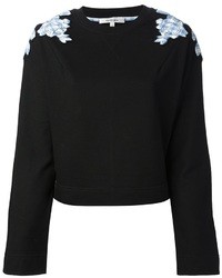 schwarzer Pullover mit einem Rundhalsausschnitt mit Blumenmuster von Carven