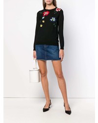 schwarzer Pullover mit einem Rundhalsausschnitt mit Blumenmuster von Sonia Rykiel