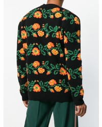 schwarzer Pullover mit einem Rundhalsausschnitt mit Blumenmuster von Gucci