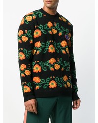 schwarzer Pullover mit einem Rundhalsausschnitt mit Blumenmuster von Gucci