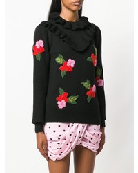 schwarzer Pullover mit einem Rundhalsausschnitt mit Blumenmuster von Vivetta