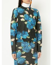 schwarzer Pullover mit einem Rundhalsausschnitt mit Blumenmuster von MSGM