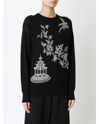 schwarzer Pullover mit einem Rundhalsausschnitt mit Blumenmuster von MS MIN