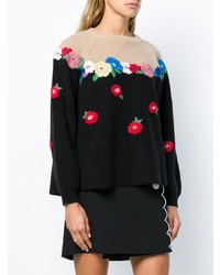 schwarzer Pullover mit einem Rundhalsausschnitt mit Blumenmuster von Vivetta