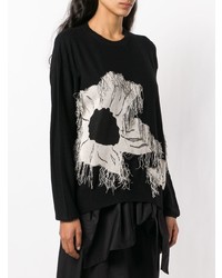 schwarzer Pullover mit einem Rundhalsausschnitt mit Blumenmuster von Christian Wijnants