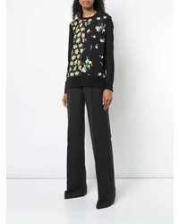 schwarzer Pullover mit einem Rundhalsausschnitt mit Blumenmuster von Derek Lam