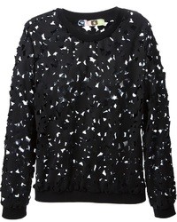 schwarzer Pullover mit einem Rundhalsausschnitt mit Blumenmuster von MSGM