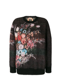 schwarzer Pullover mit einem Rundhalsausschnitt mit Blumenmuster von N°21