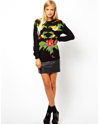 schwarzer Pullover mit einem Rundhalsausschnitt mit Blumenmuster von Asos