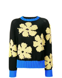 schwarzer Pullover mit einem Rundhalsausschnitt mit Blumenmuster von Sport Max Code