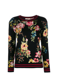 schwarzer Pullover mit einem Rundhalsausschnitt mit Blumenmuster von Twin-Set