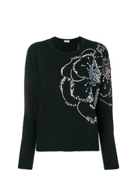 schwarzer Pullover mit einem Rundhalsausschnitt mit Blumenmuster von Zanone