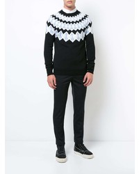 schwarzer Pullover mit einem Rundhalsausschnitt mit Norwegermuster von Givenchy