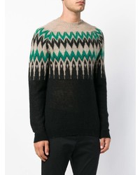 schwarzer Pullover mit einem Rundhalsausschnitt mit Norwegermuster von Laneus