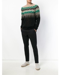 schwarzer Pullover mit einem Rundhalsausschnitt mit Norwegermuster von Laneus