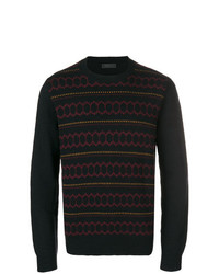 schwarzer Pullover mit einem Rundhalsausschnitt mit Norwegermuster von Prada