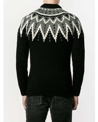 schwarzer Pullover mit einem Rundhalsausschnitt mit Norwegermuster von Saint Laurent