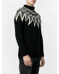 schwarzer Pullover mit einem Rundhalsausschnitt mit Norwegermuster von Saint Laurent