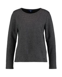 schwarzer Pullover mit einem Rundhalsausschnitt mit Fischgrätenmuster von Tom Tailor