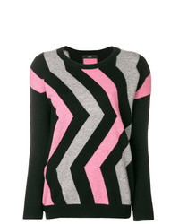 schwarzer Pullover mit einem Rundhalsausschnitt mit geometrischem Muster