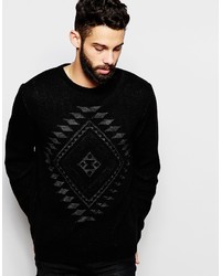 schwarzer Pullover mit einem Rundhalsausschnitt mit geometrischem Muster von Asos