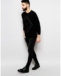 schwarzer Pullover mit einem Rundhalsausschnitt mit geometrischem Muster von Asos