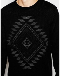 schwarzer Pullover mit einem Rundhalsausschnitt mit geometrischem Muster von Asos