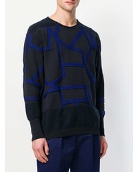 schwarzer Pullover mit einem Rundhalsausschnitt mit geometrischem Muster von Issey Miyake Men