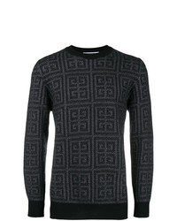 schwarzer Pullover mit einem Rundhalsausschnitt mit geometrischem Muster von Givenchy