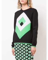 schwarzer Pullover mit einem Rundhalsausschnitt mit geometrischem Muster von Dvf Diane Von Furstenberg