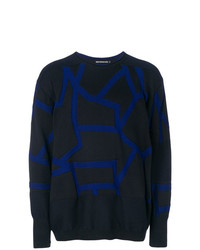 schwarzer Pullover mit einem Rundhalsausschnitt mit geometrischem Muster von Issey Miyake Men