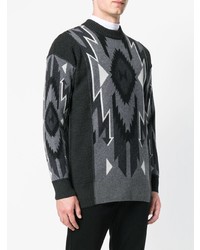 schwarzer Pullover mit einem Rundhalsausschnitt mit geometrischem Muster von Diesel Black Gold