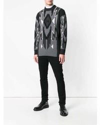 schwarzer Pullover mit einem Rundhalsausschnitt mit geometrischem Muster von Diesel Black Gold