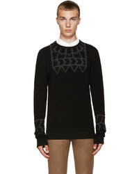 schwarzer Pullover mit einem Rundhalsausschnitt mit geometrischem Muster von Kolor