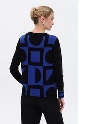 schwarzer Pullover mit einem Rundhalsausschnitt mit geometrischem Muster von Passioni