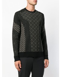 schwarzer Pullover mit einem Rundhalsausschnitt mit geometrischem Muster von Neil Barrett