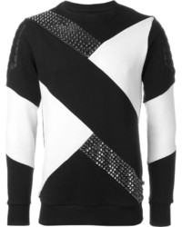 schwarzer Pullover mit einem Rundhalsausschnitt mit geometrischem Muster von Philipp Plein