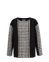 schwarzer Pullover mit einem Rundhalsausschnitt mit Hahnentritt-Muster