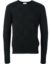 schwarzer Pullover mit einem Rundhalsausschnitt mit Karomuster von AMI Alexandre Mattiussi