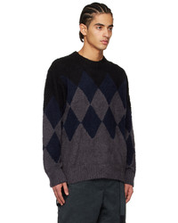 schwarzer Pullover mit einem Rundhalsausschnitt mit Karomuster von Sacai